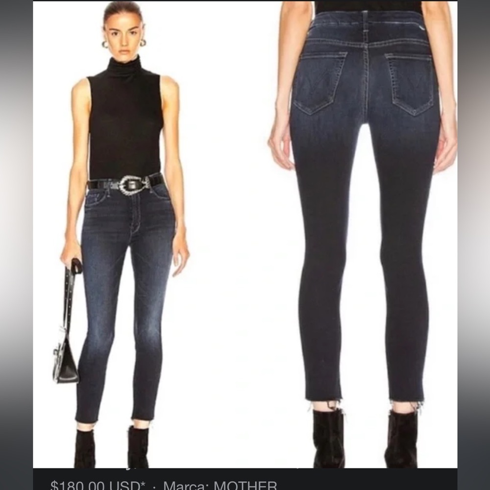 MOTHER Women's Black Looker Ankle Fray  Jeans